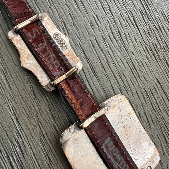 Vintage 1993 Brighton Silver Cameo Concho Medallion Brown Leather Belt - Picture 5 of 8